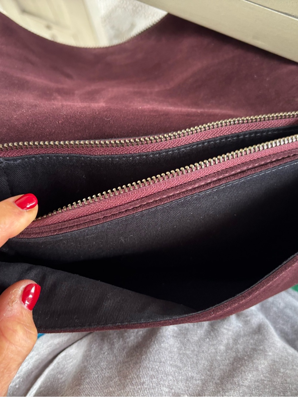 Zadig & Voltaire Burgundy Suede Shoulder Bag with Silver Chain - Picture 6 of 8